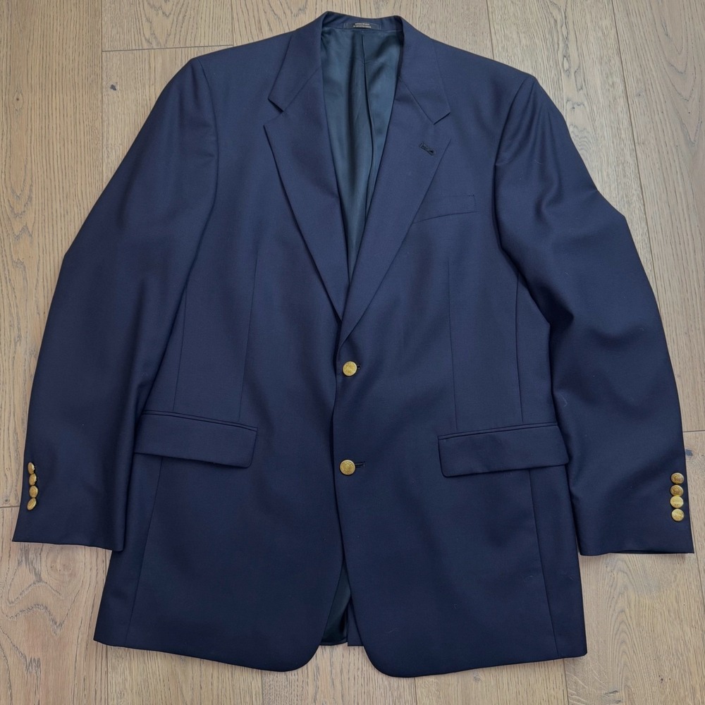 Hart Schaffner Marx Blazer Mens 43L Navy Blue Gold Crest Button Sport Coat